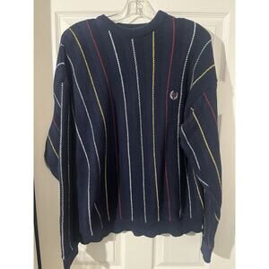Chaps Ralph Lauren Knit Sweater Men's M Blue Vertical Striped Made in USA Vtg